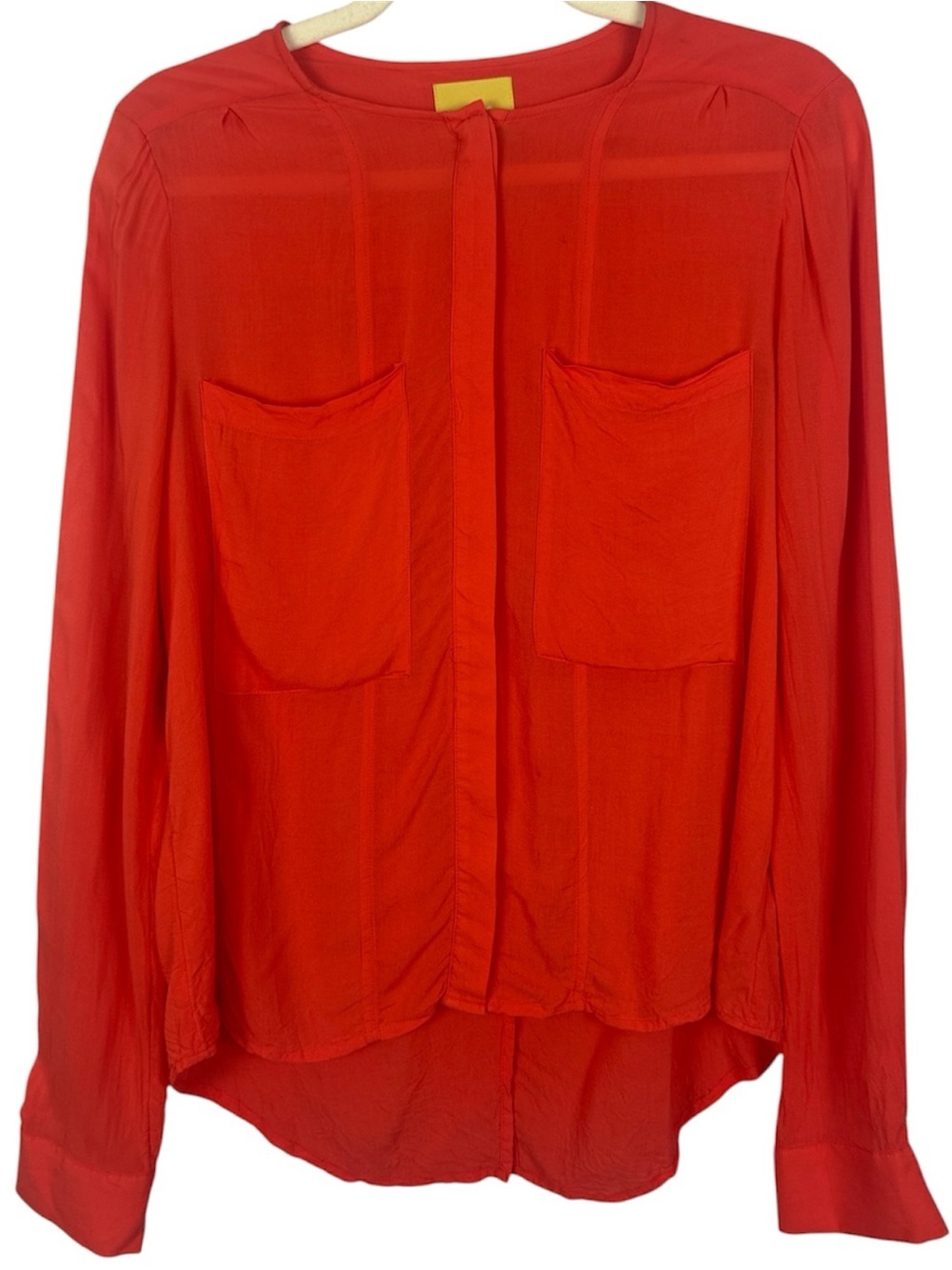 Maeve Anthropologie Coral Red Hidden Placket Long Sleeve Blouse Size 8